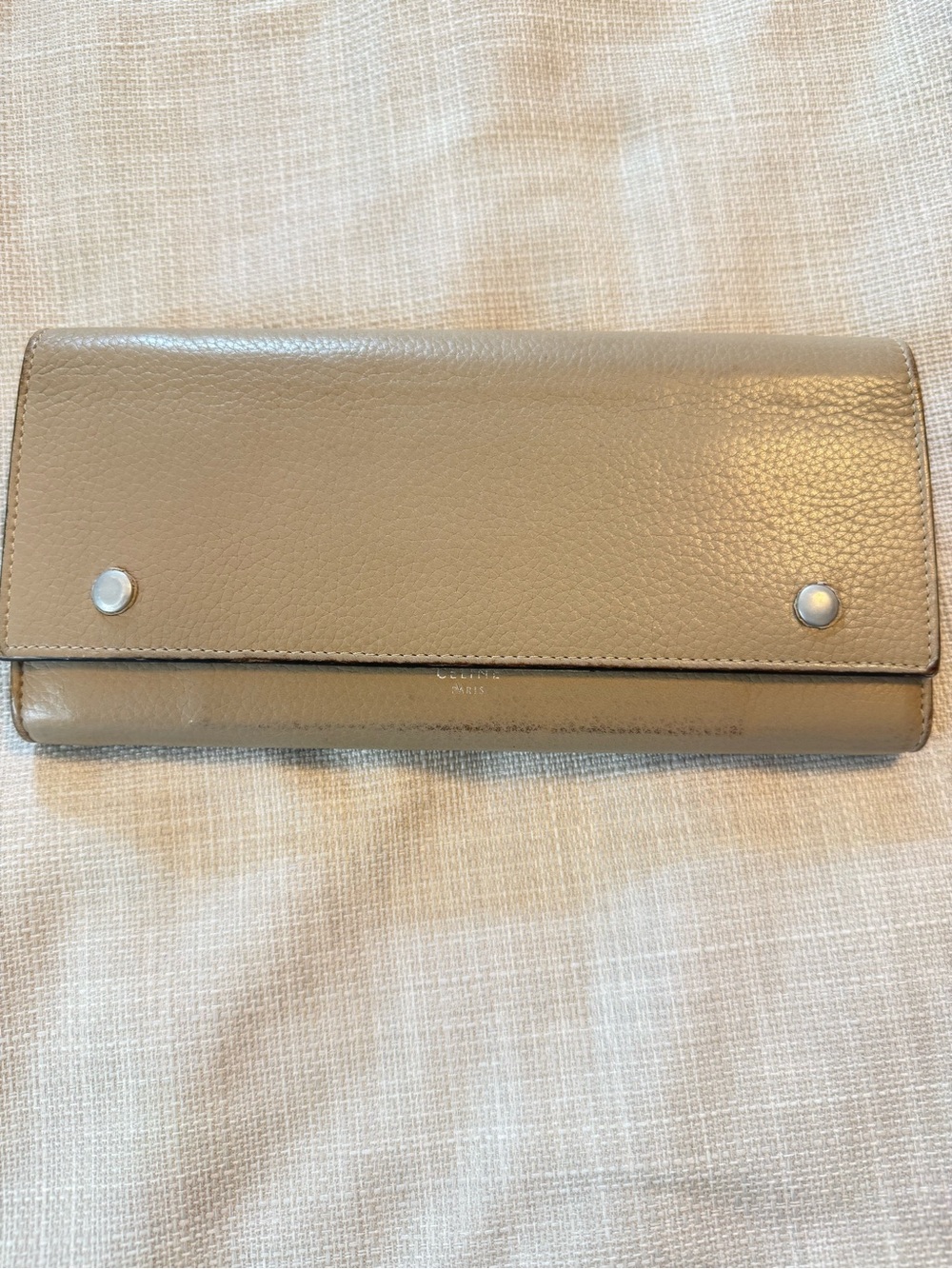 Celine Beige Leather Compact Wallet